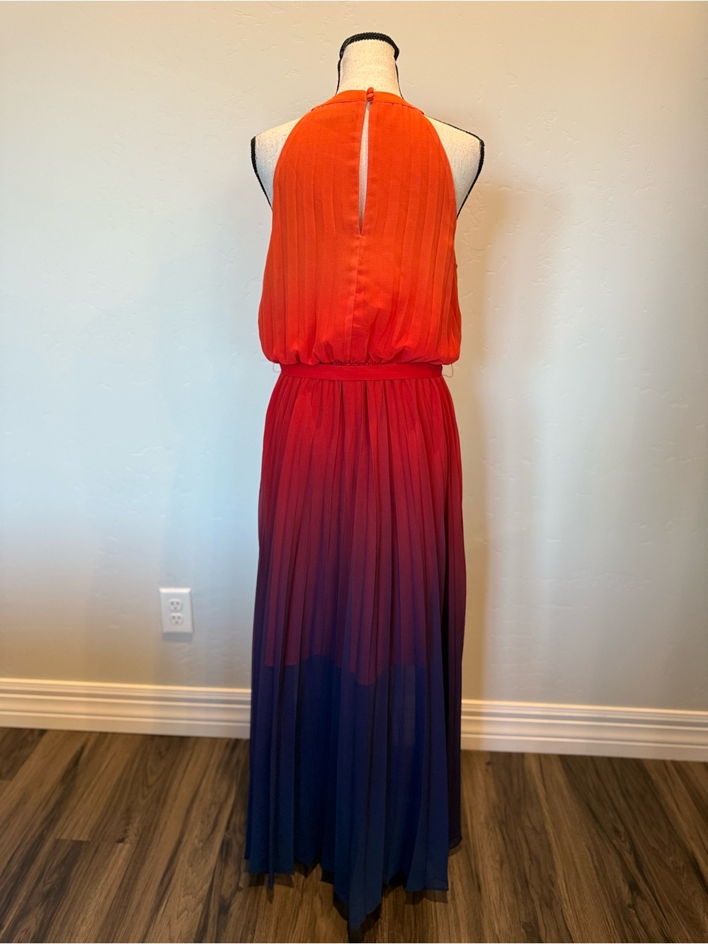 Rachel Roy Pleated Ombre Maxi Dress Orange Purple Halter Tie Waist Size 6 - Picture 11 of 12